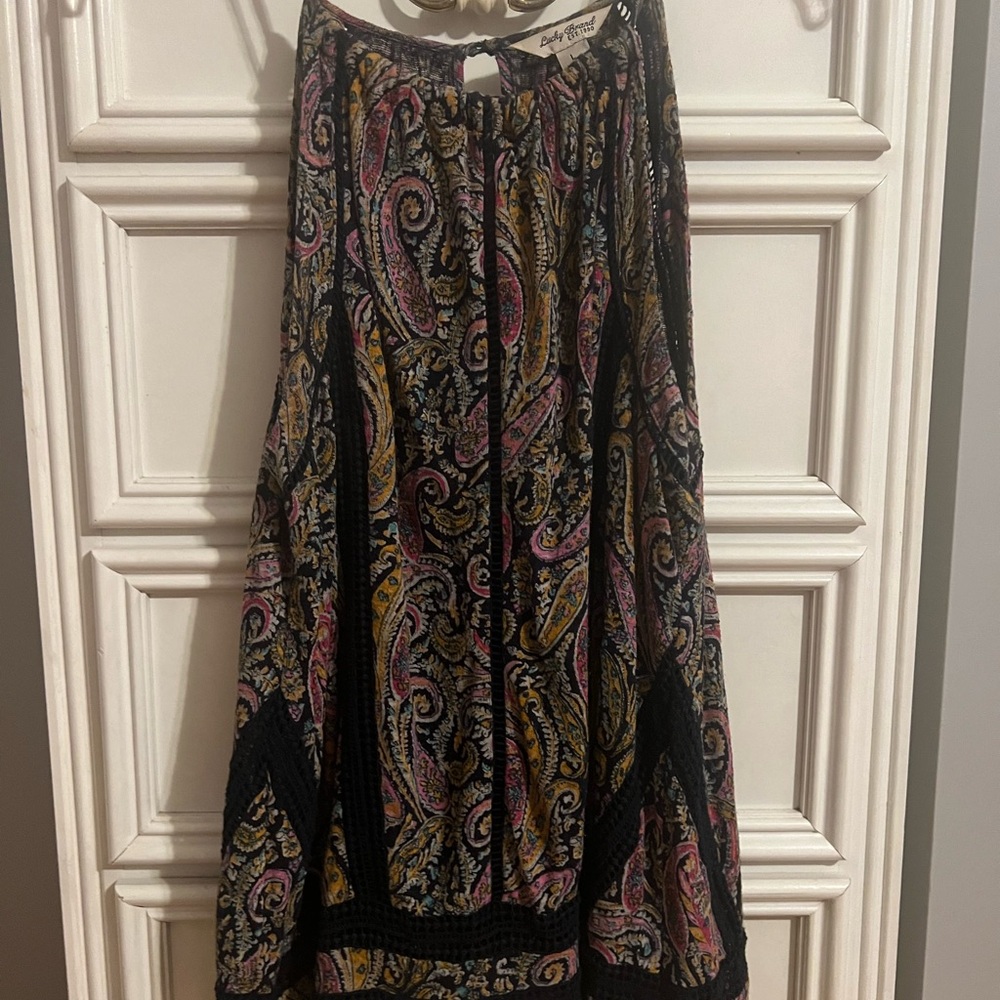 Lucky Brand Pink and Yellow A-Line Midi Smocked Skirt